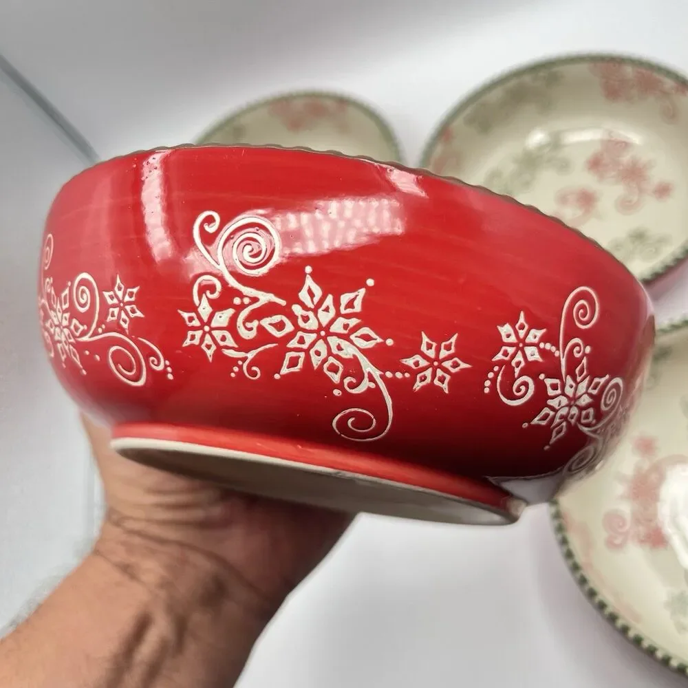 Temp-Tations 8 “ Red Poinsetta Bowls With Ruffled Edge - Set Of 4